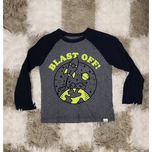 Baby Gap Rocket Ship Blast Off Space Themed Long Sleeve Kids Cotton Raglan Tee